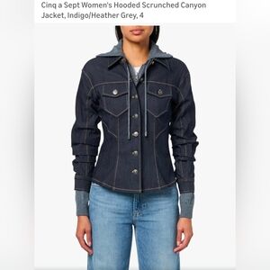 NWT Cinq a Sept Hooded Denim Jacket with Gray Hood